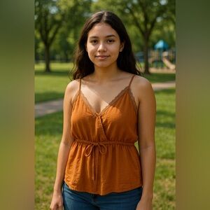 Pink Rose Cropped Silky Brown Top Cami Sweetheart Lace Coquette Y2K Fairy M Boho